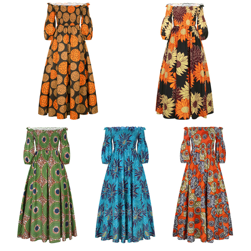 Robe de Soirée à Imprimé National Africain pour Femme, Décontractée, Sexy, Col Bateau, Maxi, Vintage, Manches sulf, Élégante, Nouvelle Collection