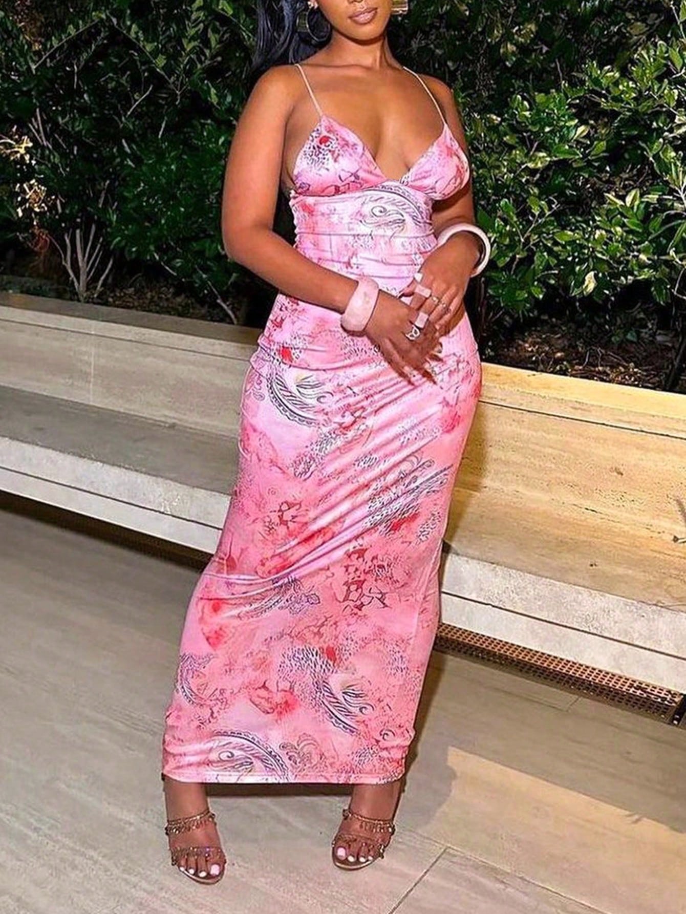 Cadeau de noël pour femmes, Sexy, dos nu, imprimé Floral, moulante, Maxi, élégante, coupe cintrée, avec fente haute, pour fête