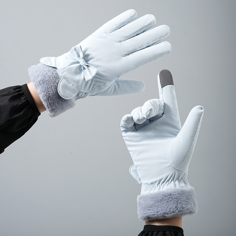 Gants chauds d'hiver pour femmes, en velours épais, imperméables, coupe-vent, nœud mignon, pour étudiant, cyclisme en plein air, écran tactile, gants de Ski