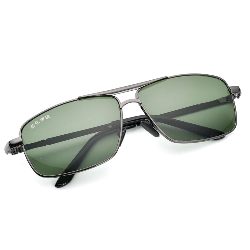 Shatar-Lunettes de soleil à double faisceau, monture en métal, lentille en verre unisexe, mode rétro, lentille verte, UV400, nouveau