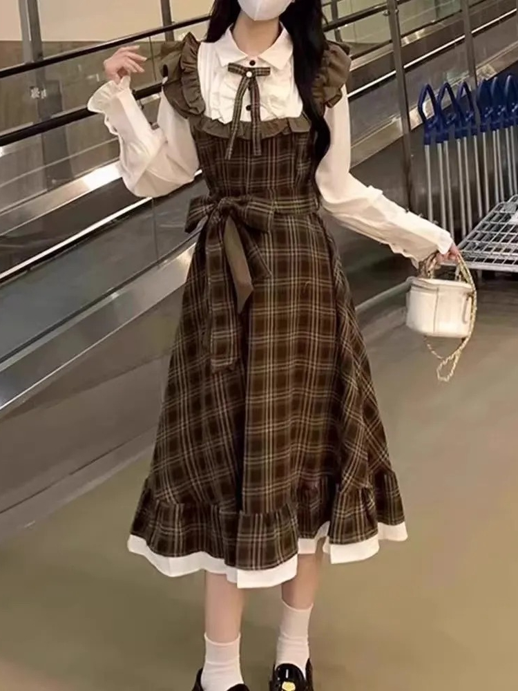 Robe de soirée mi-longue à carreaux pour femmes, Vintage français, élégante, Y2k, Design décontracté, nouvelle mode bureau, vêtements populaires coréens, automne