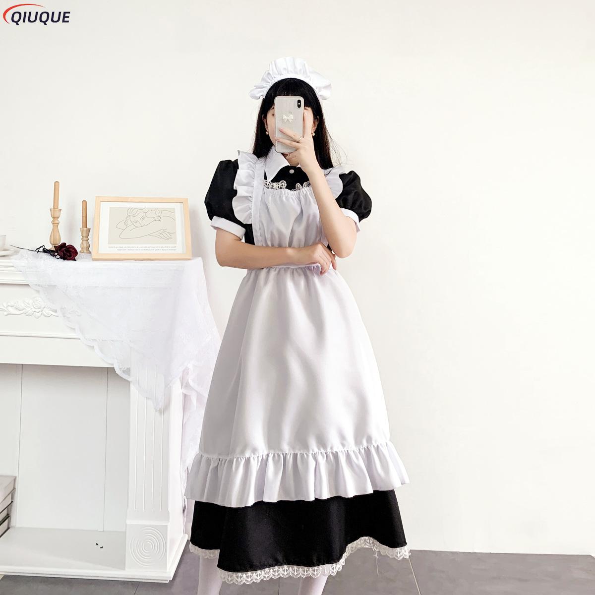 Robe de demoiselle d'honneur pour femmes, tenue de demoiselle d'honneur, tablier, robe croisée de femme de ménage, uniformes japonais, Costume de Cosplay d'halloween