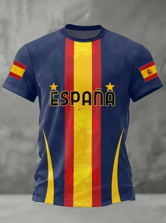 26 Maillots de football pour hommes, T-shirt graphique drapeau national espagnol deux étoiles, respirant, décontracté, vêtement de sport d'été pour supporters