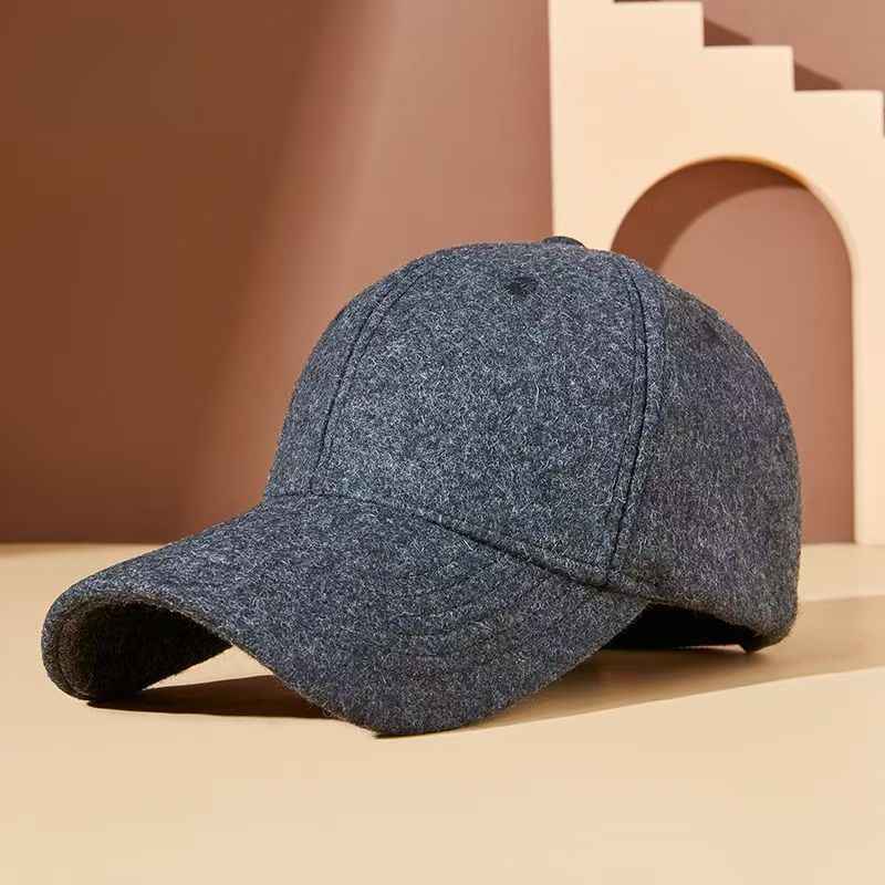 Casquette de baseball en cachemire pour homme, confortable et chaude, pour l'automne et l'hiver, grande circonférence de tête, chapeau décontracté pour l'extérieur et le travail