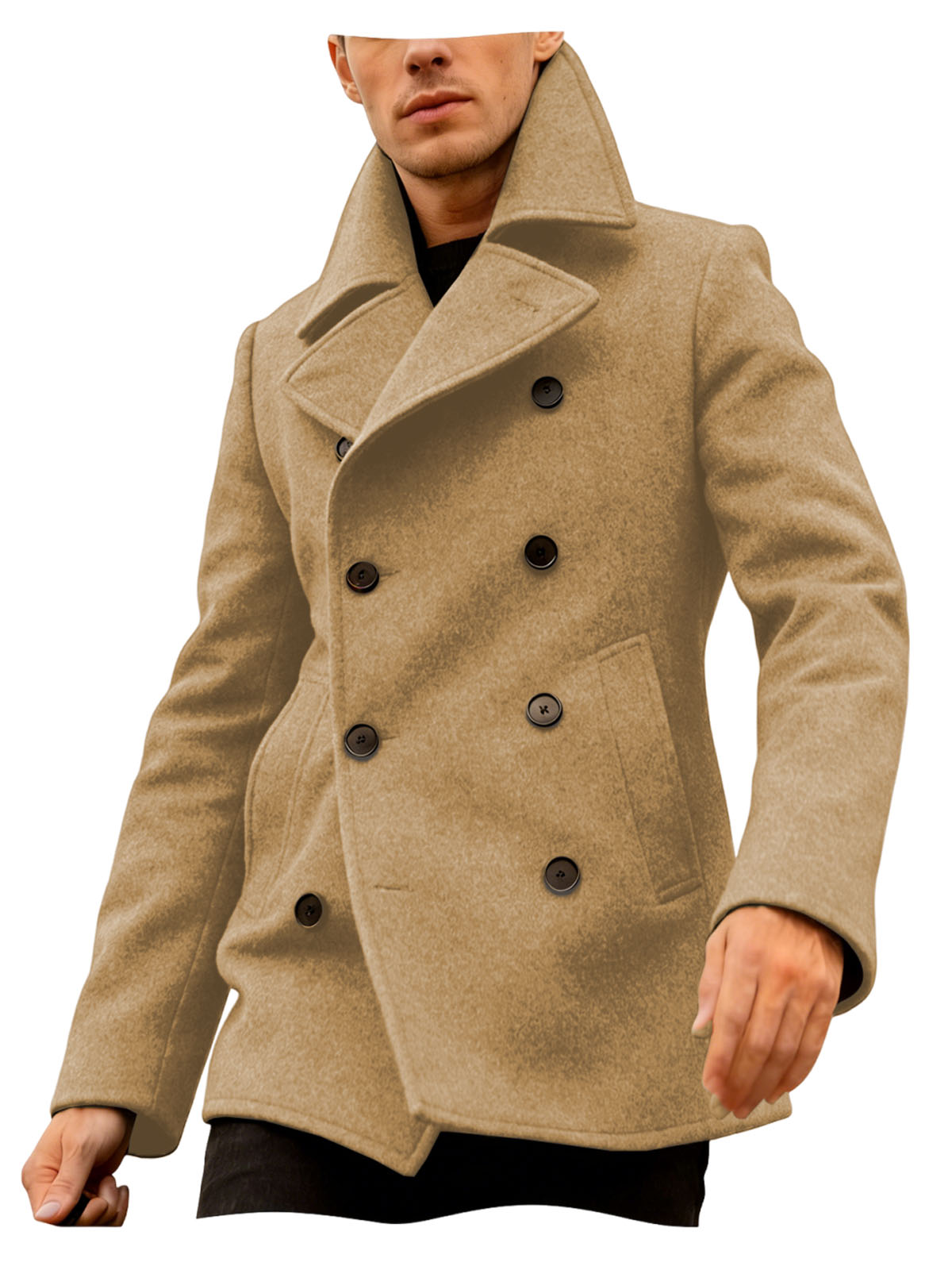 Manteau en laine pour homme, style marin, croisé, coupe ajustée, style rétro européen, épais, pour l'hiver, l'automne et le printemps