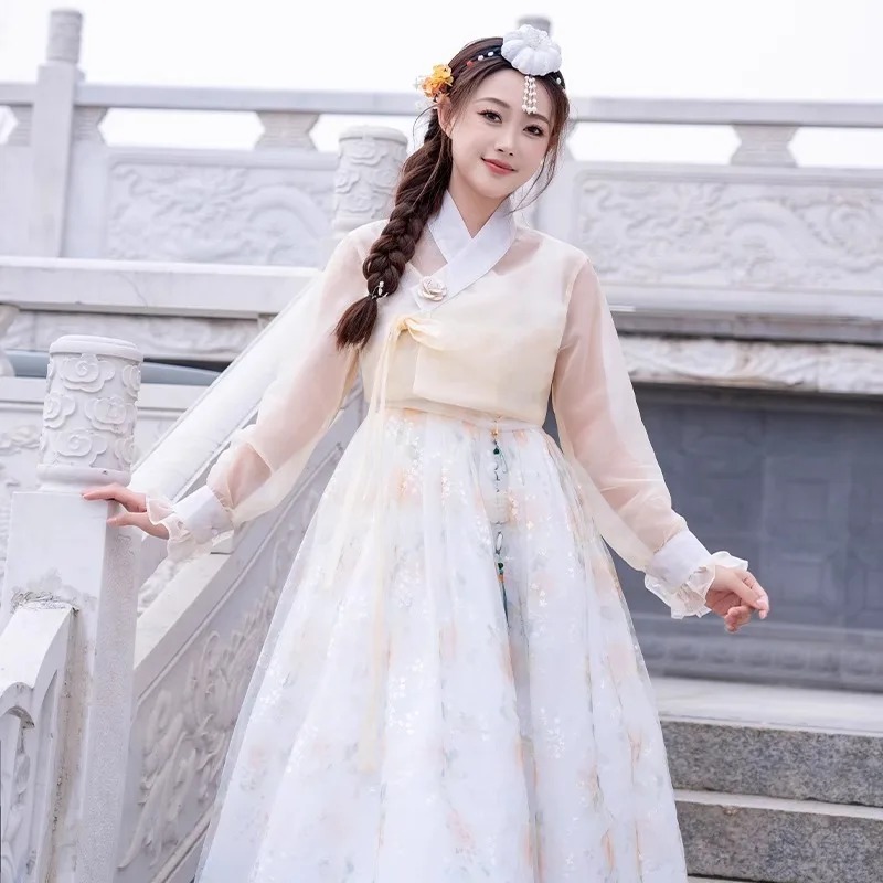 Robe Hanbok coréenne pour femmes, Costume de danse sur scène traditionnel ancien, robe de danse de spectacle de palais minoritaire