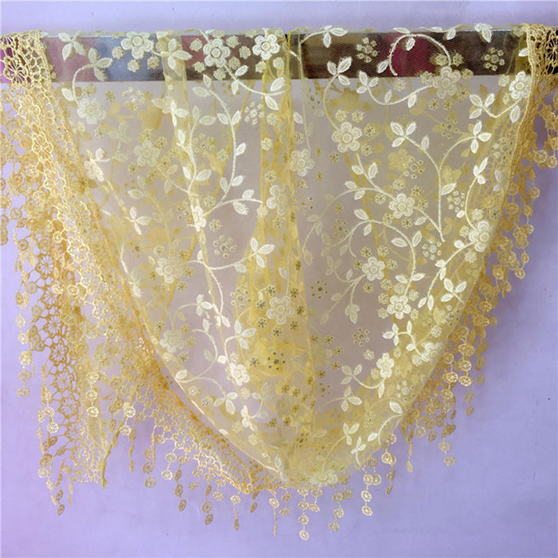 Écharpe triangulaire en dentelle pour femme, châle transparent floral léger à franges, écharpe mode ajourée, paréo de plage estival