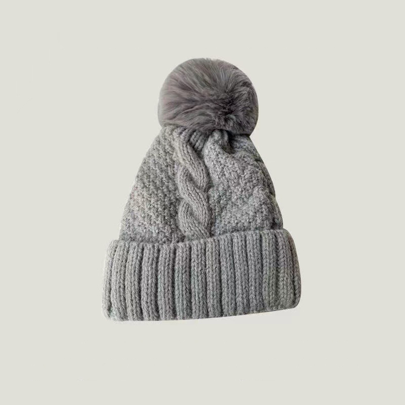 Femmes hiver tricoté bonnet chapeau fausse fourrure hiver chapeaux fourrure Pom chaud gros tricot crâne casquette mignon mode tricot bonnet