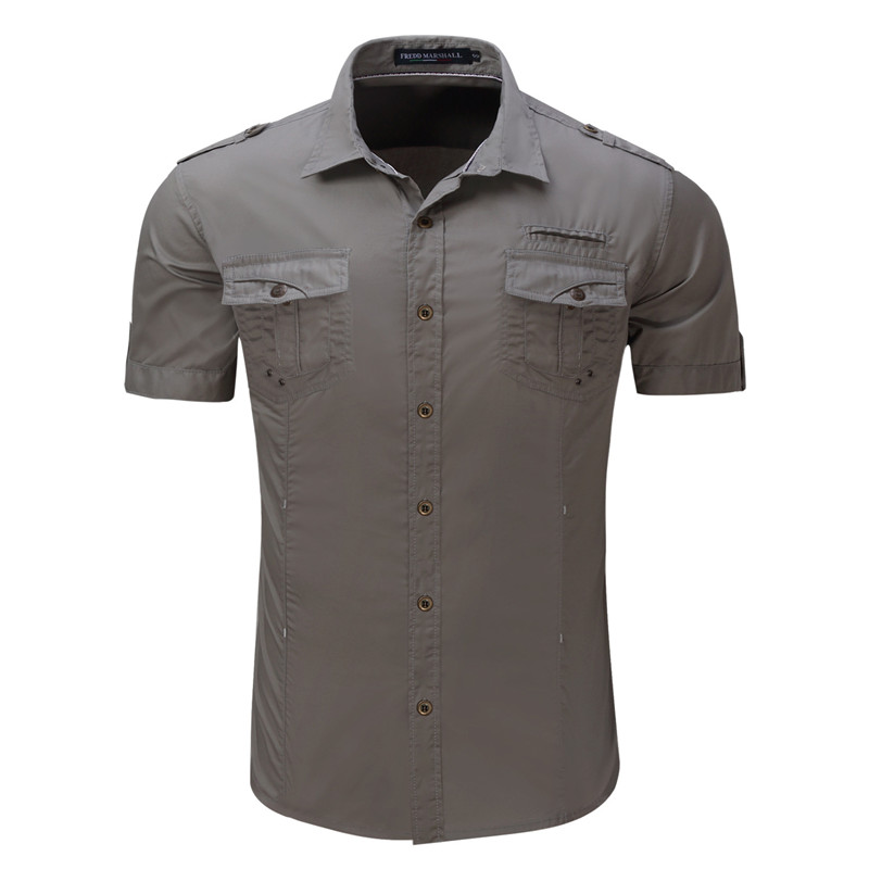 Chemise pour hommes 2023 Nouveaux Hommes Cargo Chemise Mode Chemise Décontractée Style D'été 100% Coton Solide Hommes Chemise Décontractée Plus La Taille S-3X
