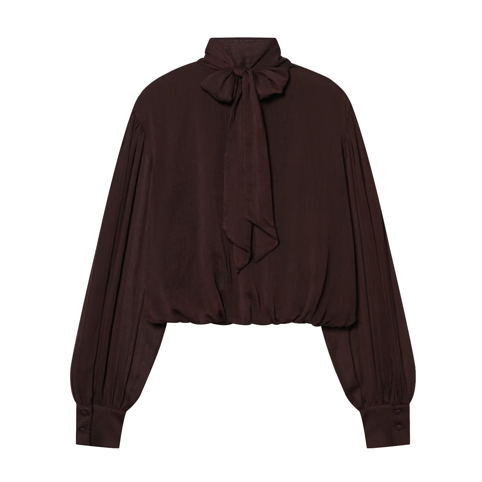 Nouvelle collection printemps-été : chemisier plissé à col montant et nœud papillon, manches longues, pour femme, au design élégant