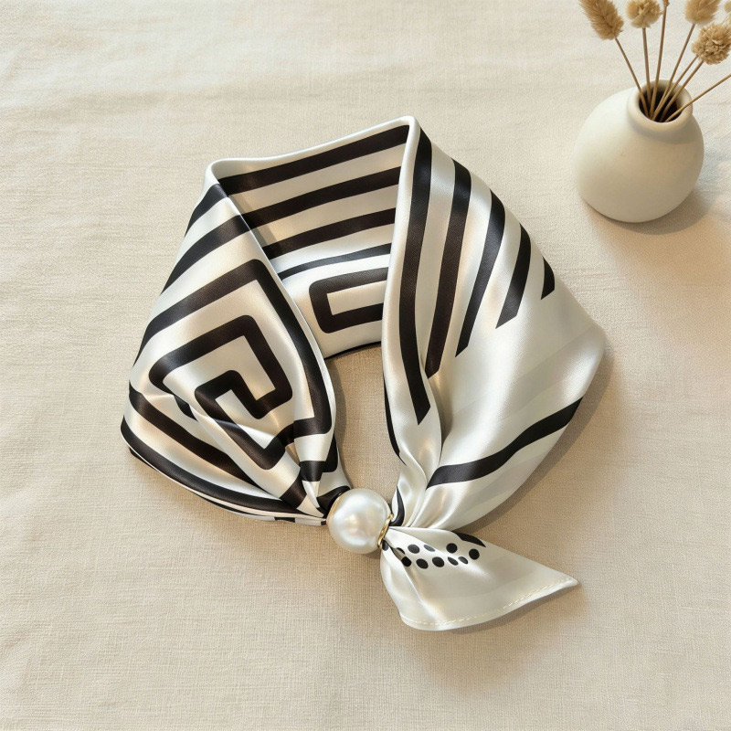 Écharpes fines en soie perlée printemps-été avec boucle magnétique, foulard paresseux pour femmes et jeunes filles, chaîne de clavicule élégante avec pendentif, écharpe de cou