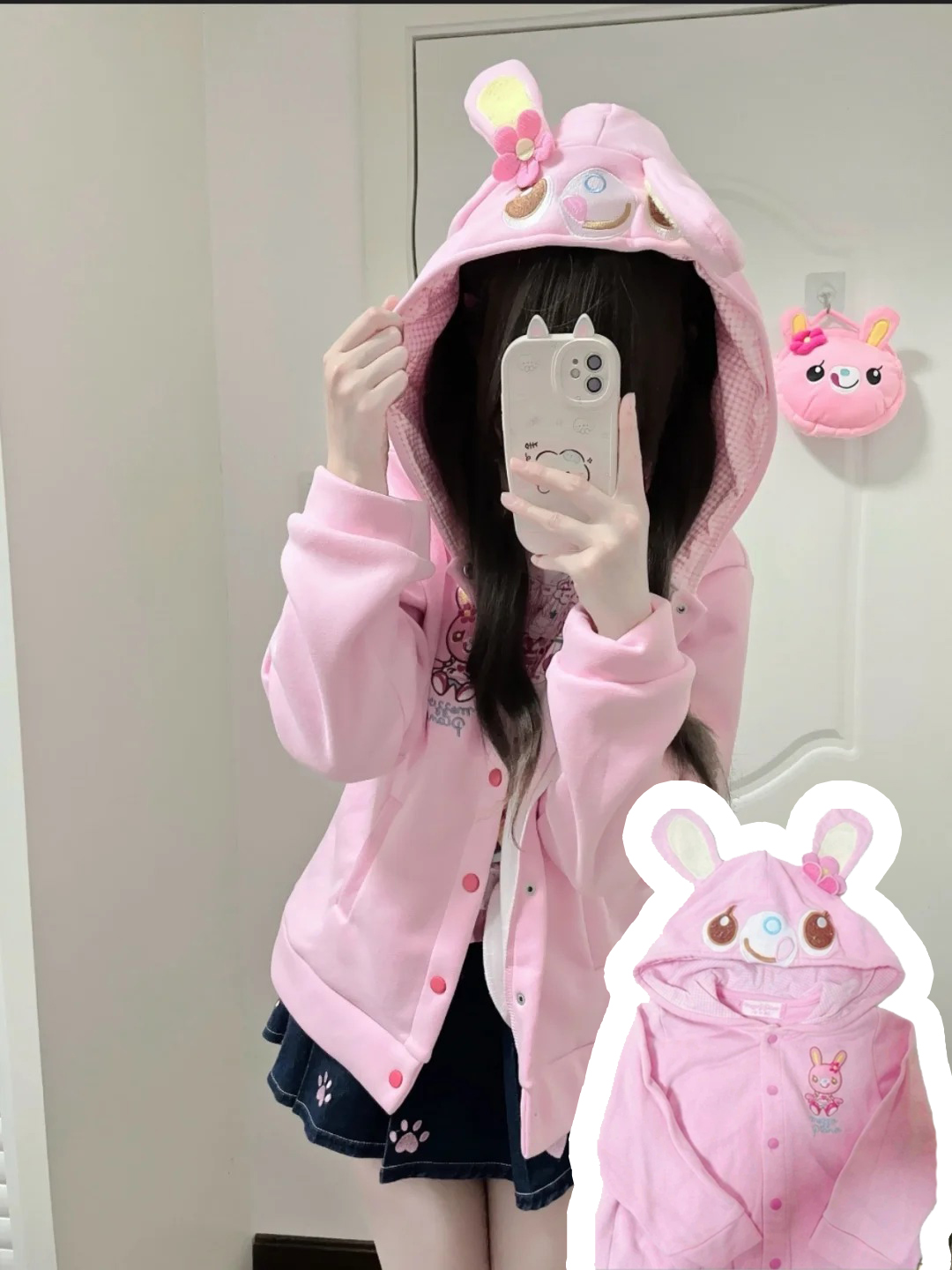 Manteau japonais kawaii avec capuche oreilles de lapin, style Y2K, hauts décontractés, mode douce, vêtements pour femmes, nouvelle collection 2026