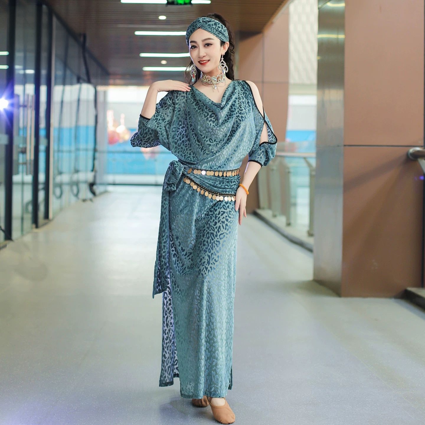 Robe longue de danse du ventre pour femme, style Baladi, tenue folklorique pour spectacle de groupe, robe de compétition arabe, robes Saidi, imprimé léopard sexy