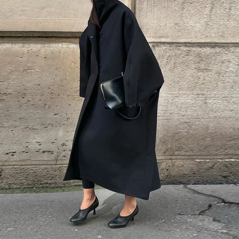Manteau d'hiver pour femme 2026, nouvelle collection automne, style coréen, col montant, manches chauve-souris, coupe ample et oversize, manteau long décontracté chic pour le streetwear