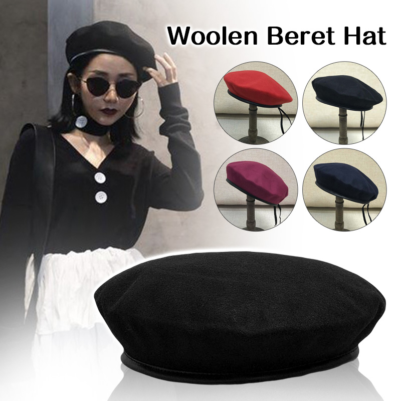 Béret en cuir PU pour femme et homme, chapeau de peintre de Style britannique, bérets en laine d'hiver