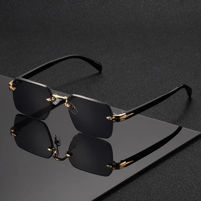 Lunettes de soleil sans monture rectangulaires tendance populaires pour femmes et hommes, petites lunettes de soleil carrées pour femme et homme, idéales pour les voyages d'été