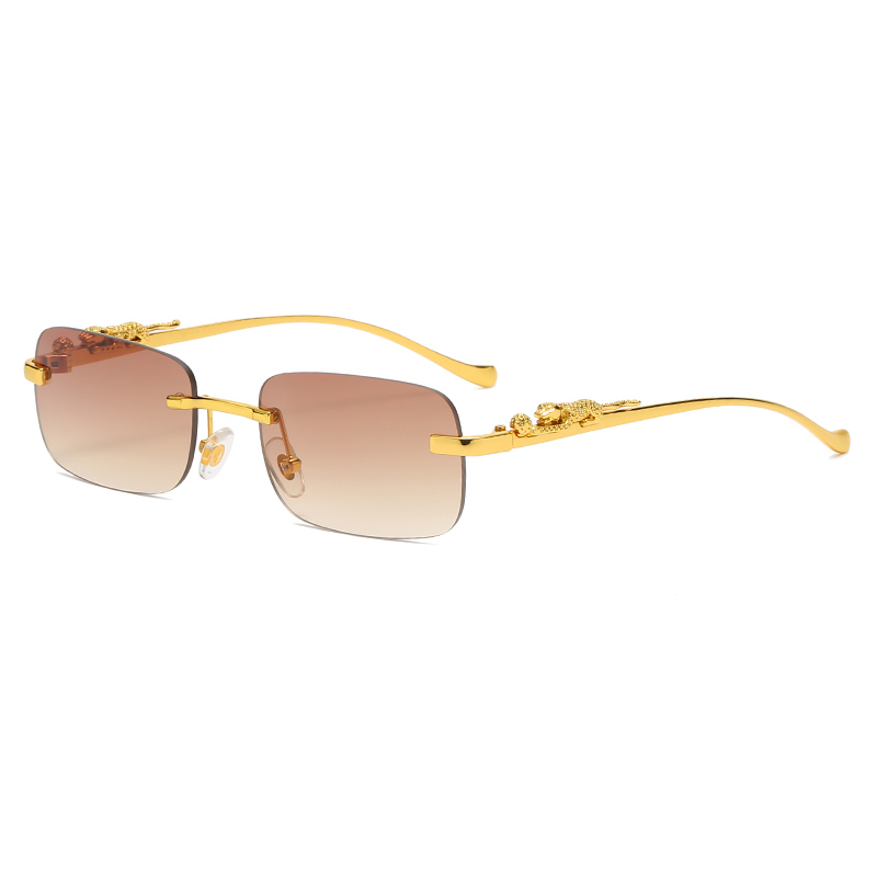 Lunettes de soleil rectangulaires avec charnière en métal, sans cadre pour hommes et femmes, verres transparents de forme rétro, garniture guépard, élégantes, UV400