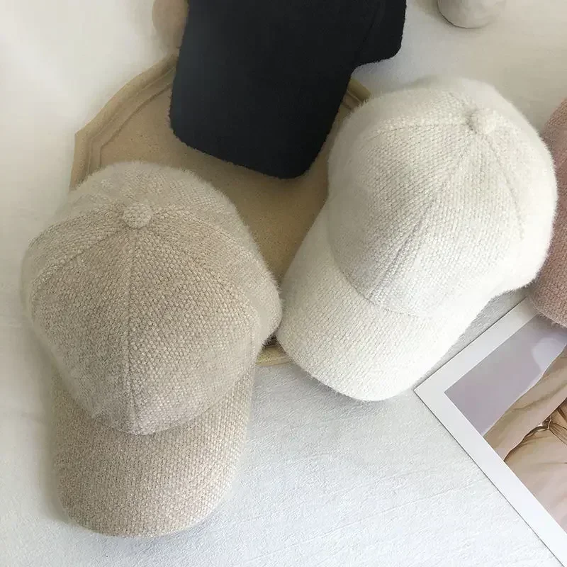 Casquette de baseball en peluche pour femme, chapeau à visière pour femme, casquette chaude, cheveux cony, blanc, noir, solide, document, automne, hiver