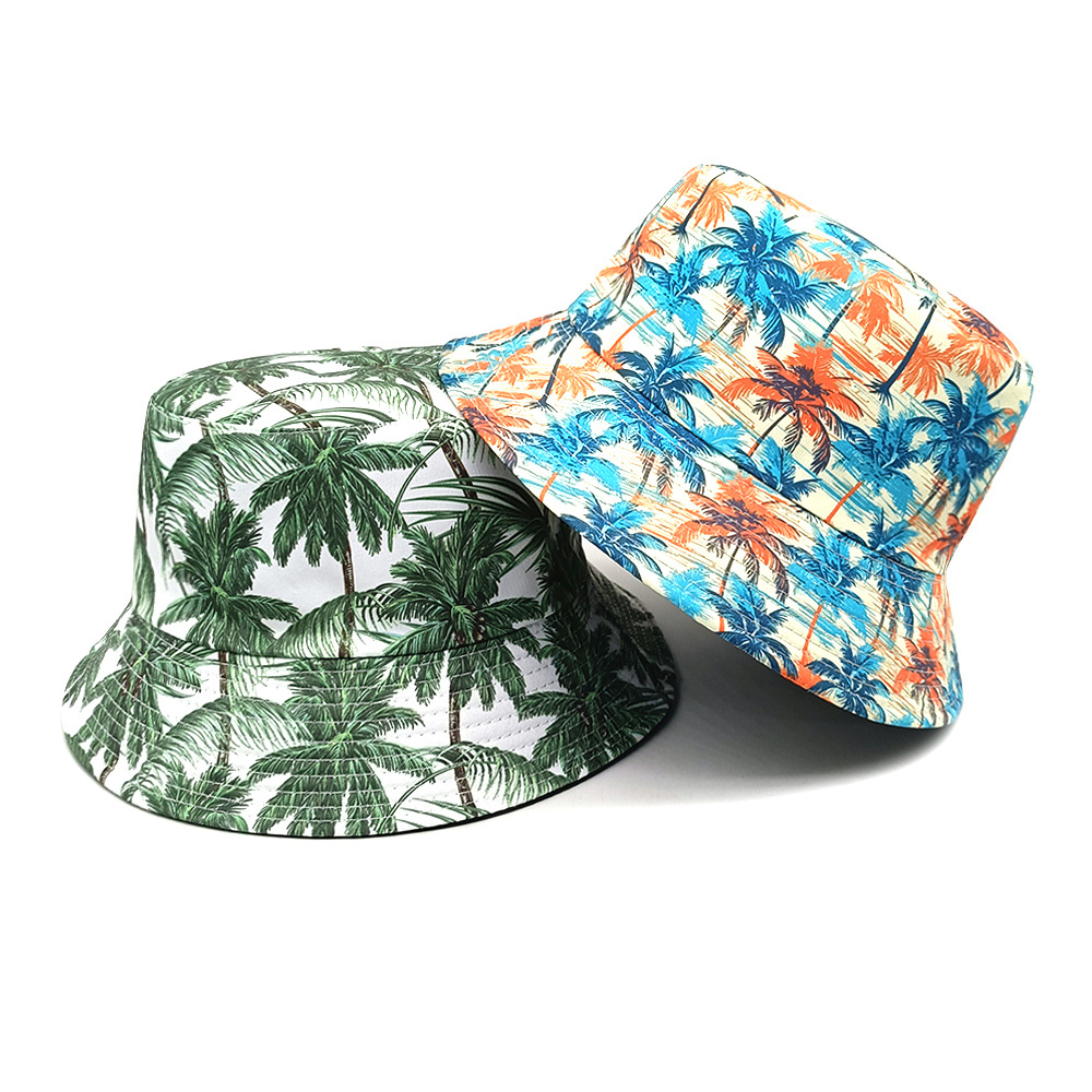 Chapeau Bob Unisexe Imprimé Cocotiers de Plage pour Hommes et Femmes – Protection Solaire Estivale, Tendance, Style Panama, Casquette de Pêcheur