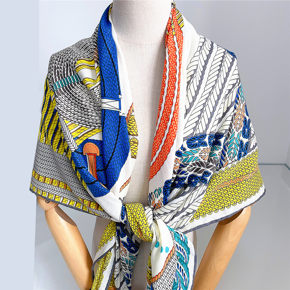 130cm soie cachemire carré écharpe châle hiver garder au chaud écharpe femmes marque de luxe géométrique corde écharpes enveloppes Pashmina Hijab