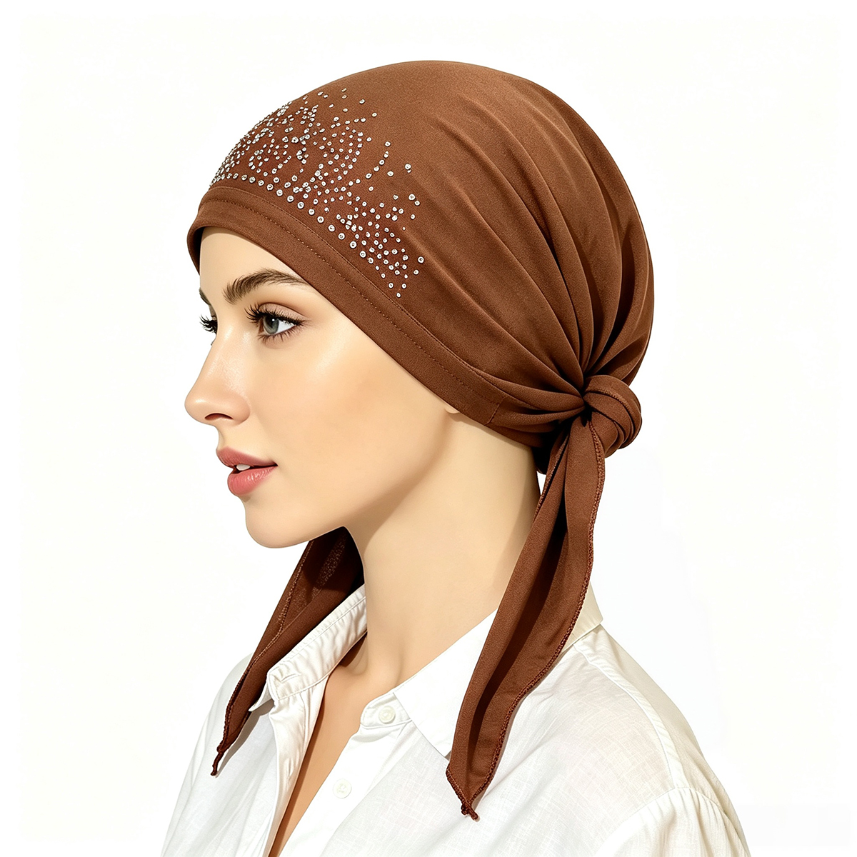 Chapeau Hijab Musulman Tendance pour Femme – Bonnets Intérieurs Fins d'Été, Turban Uni avec Diamants, Foulard Indien