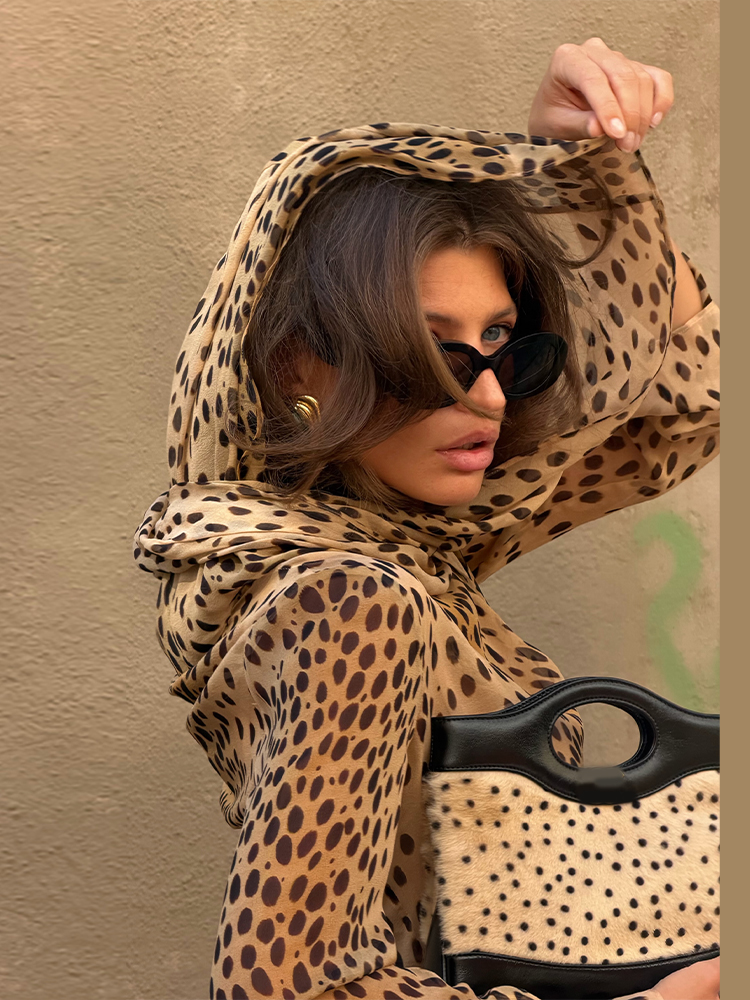 Robe Sexy à Imprimé Léopard pour Femmes, Manches Longues, Transparente, Col Halter avec Ruban, Robes Chic pour Femmes, Été Automne 2026
