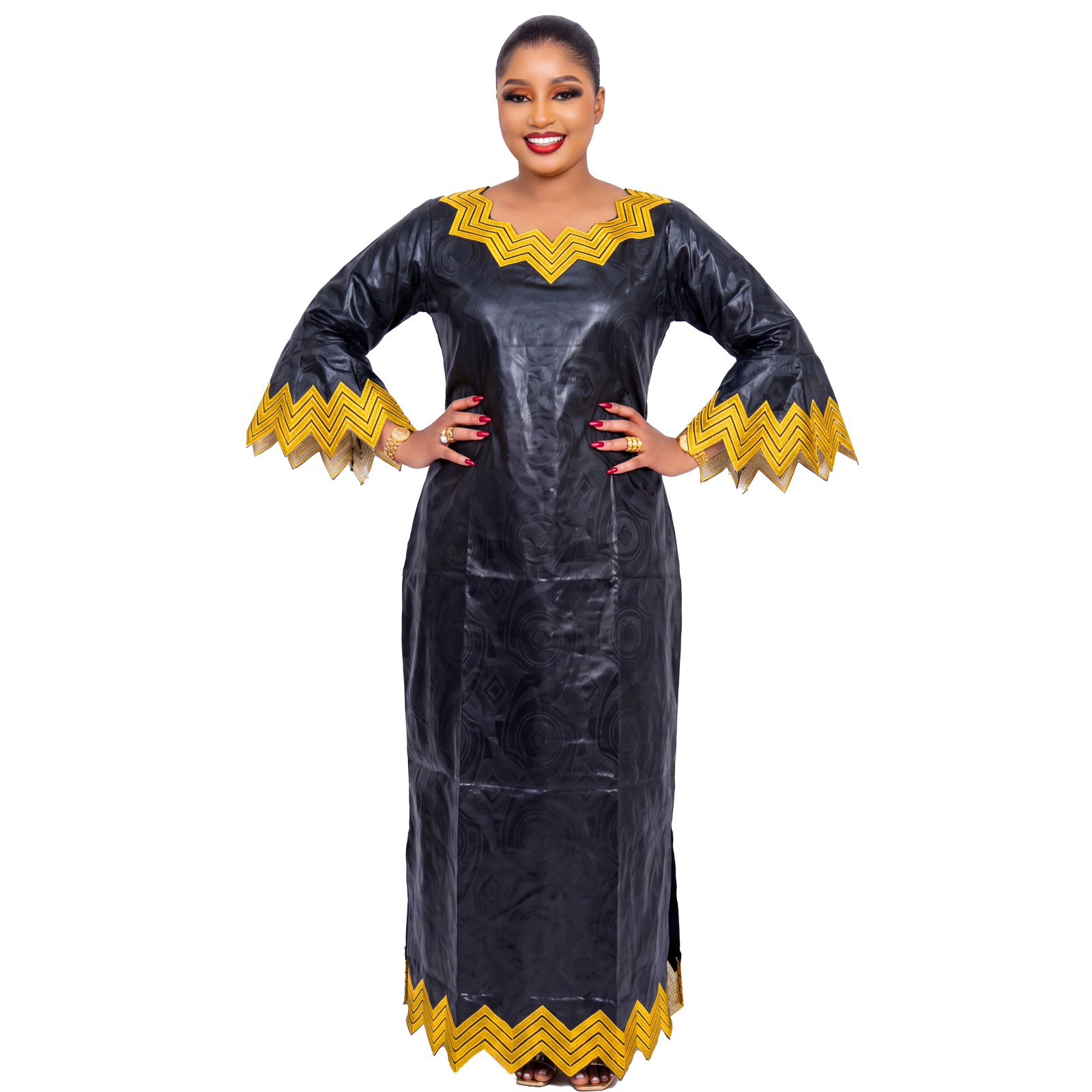 Robes africaines pour femmes grande taille, robe longue en bazin riche avec broderie et écharpe