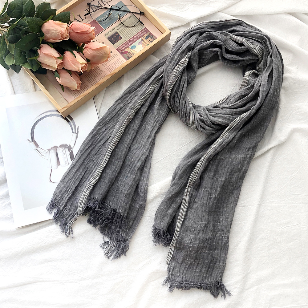 Coton lin hommes écharpe automne hiver noir marine rayé gland foulards hommes châle Wrap mode mâle accessoires Bufandas