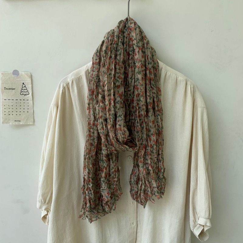 Petite écharpe florale froissée, châle en soie pastorale rétro Mori, tendance, nouvelle collection printemps et automne