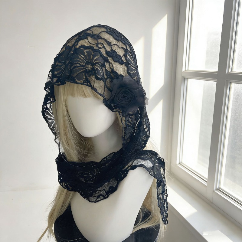Écharpe en dentelle florale rétro française, jacquard floral, bandana bohème, foulard fin d'été pour femme, accessoire de photographie