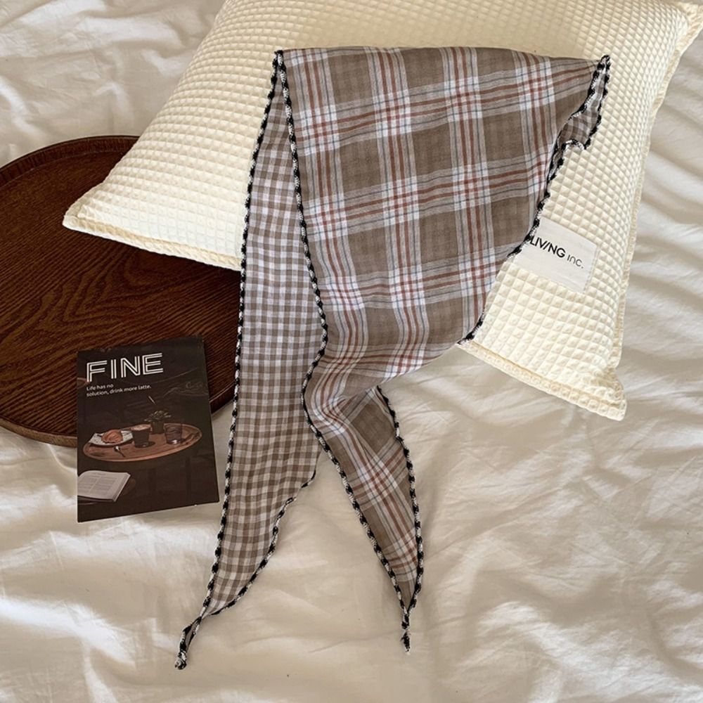 Foulard Turban en Coton Doux à Motif Treillis, Style Champêtre, Bandeau Triangulaire Fin et Coloré pour Filles