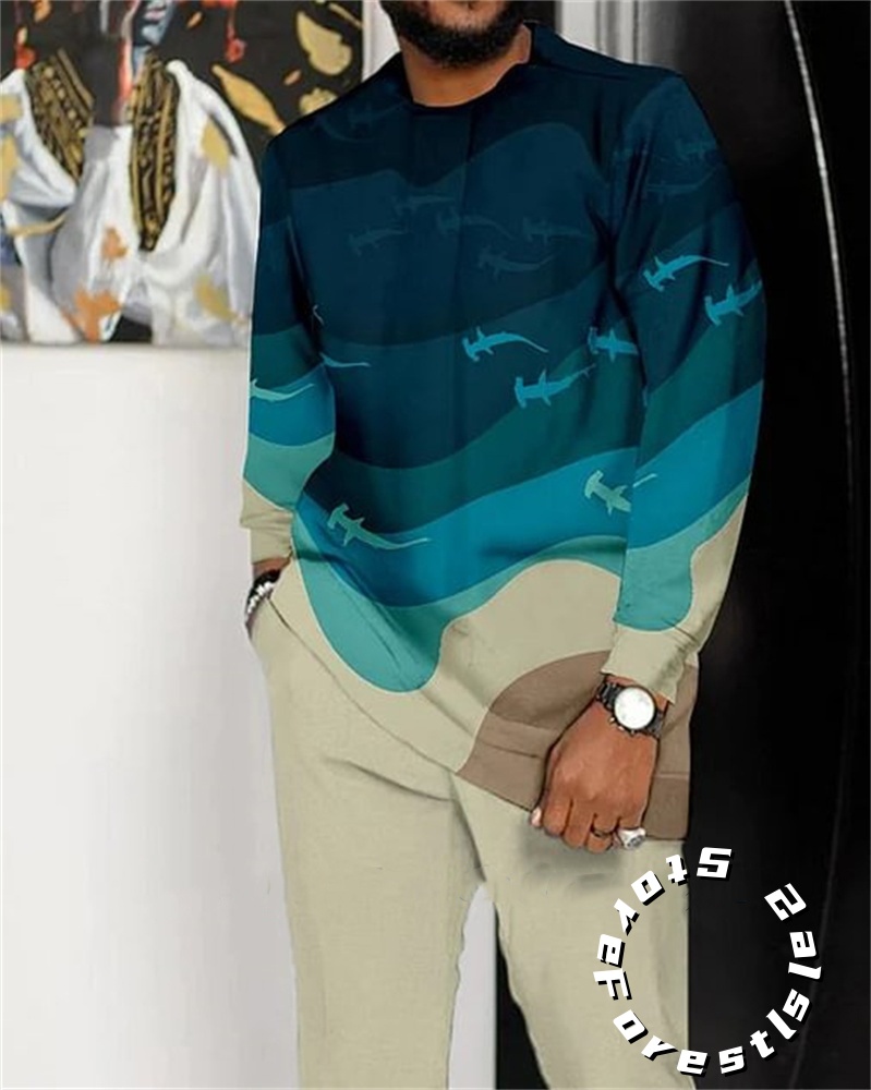 Ensemble de robe classique pour hommes, chemise à manches longues, tenue de marche décontractée, streetwear surdimensionné, FjOutfit, 2 pièces