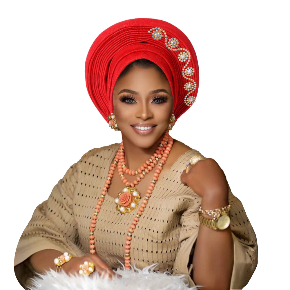 Turban africain pour femmes, couvre-chef nigérian avec fleurs, déjà fabriqué, Auto Gele, pour fête de mariage, nouvelle collection
