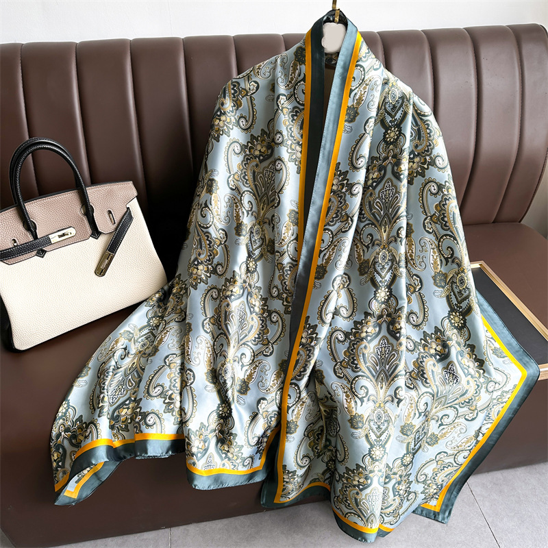 Écharpe longue en soie de marque de luxe pour femmes, châle à imprimé noix de cajou, foulard femme, bandana en satin, hijab, écharpes pour femmes, 180*90cm