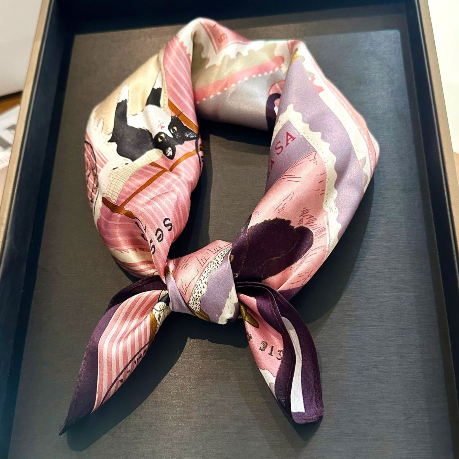 Foulard carré 100% Soie de Mûrier pour Femme, imprimé chats mignons, écharpe de cou, bandeau de tête, bandana, mouchoir