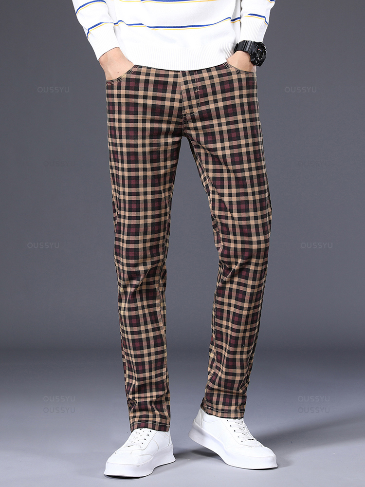 Haute qualité marque vêtements classiques Plaid pantalons décontractés hommes 98% coton rétro affaires Banquet vérifier pantalon mâle grande taille 40 42