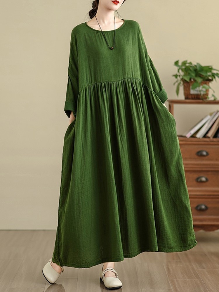 Manches longues surdimensionné coton vintage floral nouveau dans les robes pour les femmes décontracté ample longue printemps automne robe vêtements élégants 2025