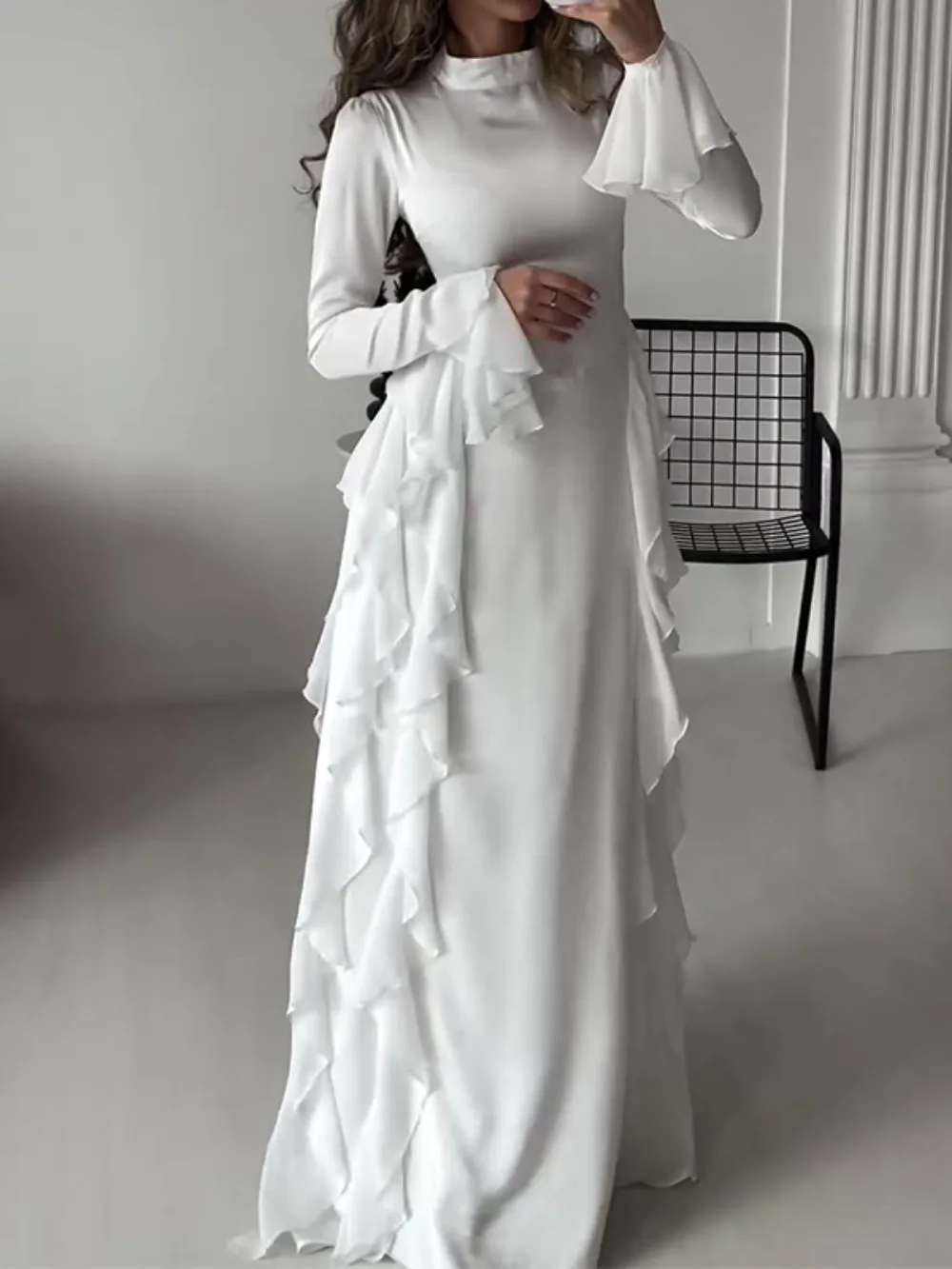 Robe de soirée à manches évasées pour femmes musulmanes, Jalabiya, Eid Ramadan, Robe longue arabe, Robe à volants de Dubaï, Robes de soirée éducatives, Abayas