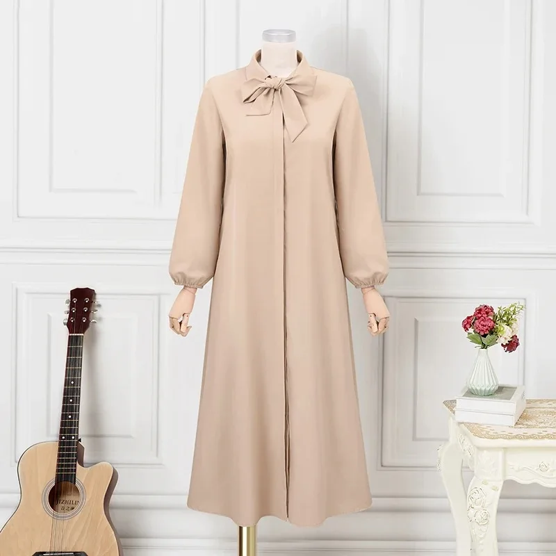 Abaya-Robe musulmane à col rabattu pour femmes musulmanes, robe longue de Dubaï, robe de Turquie, robe chemise, vêtements à manches longues, mode