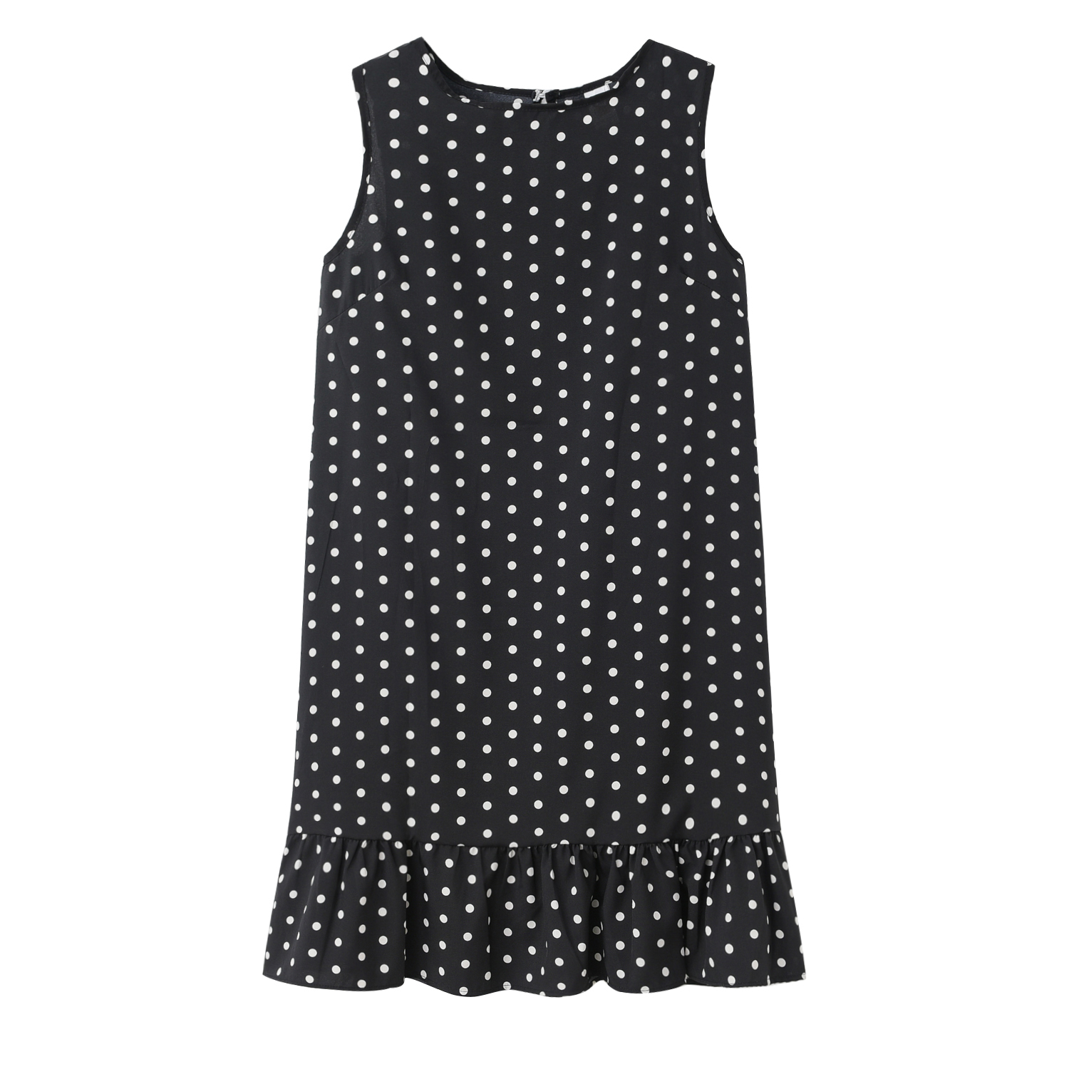 Robe longue décontractée d'été à pois et à volants pour femmes, sans manches, col rond, ourlet ample, nouvelle mode