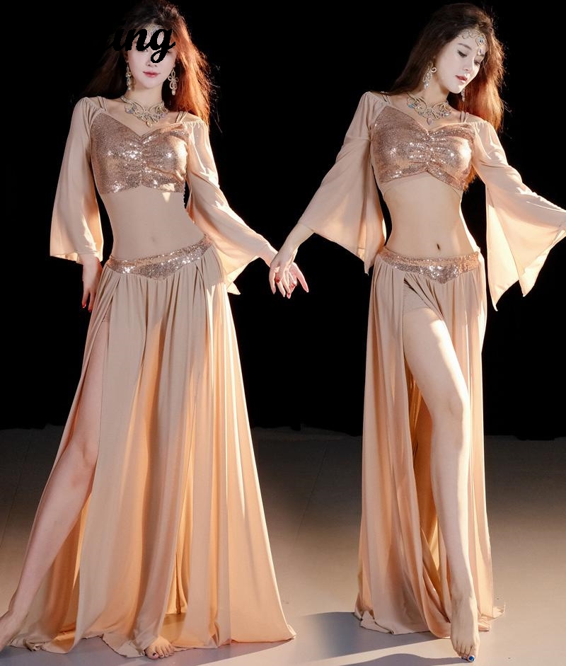 Nouvel ensemble de costumes de danse orientale en maille pour la pratique et les spectacles de danse du ventre pour femmes