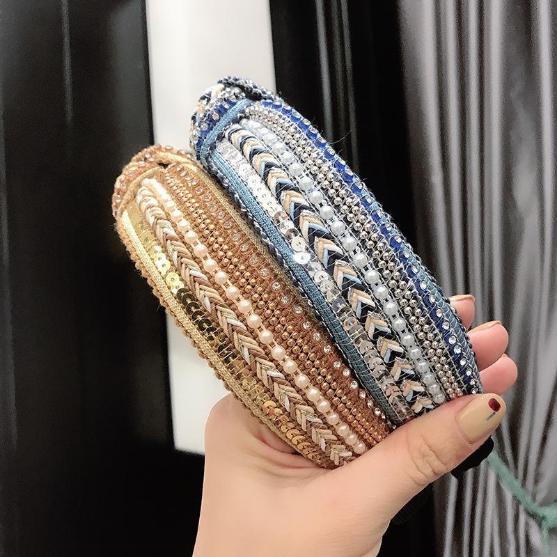 Boho paillettes cristal perle bandeau Style ethnique tête cerceau femmes filles cheveux cerceaux chapeaux large arc bandeaux cheveux accessoires