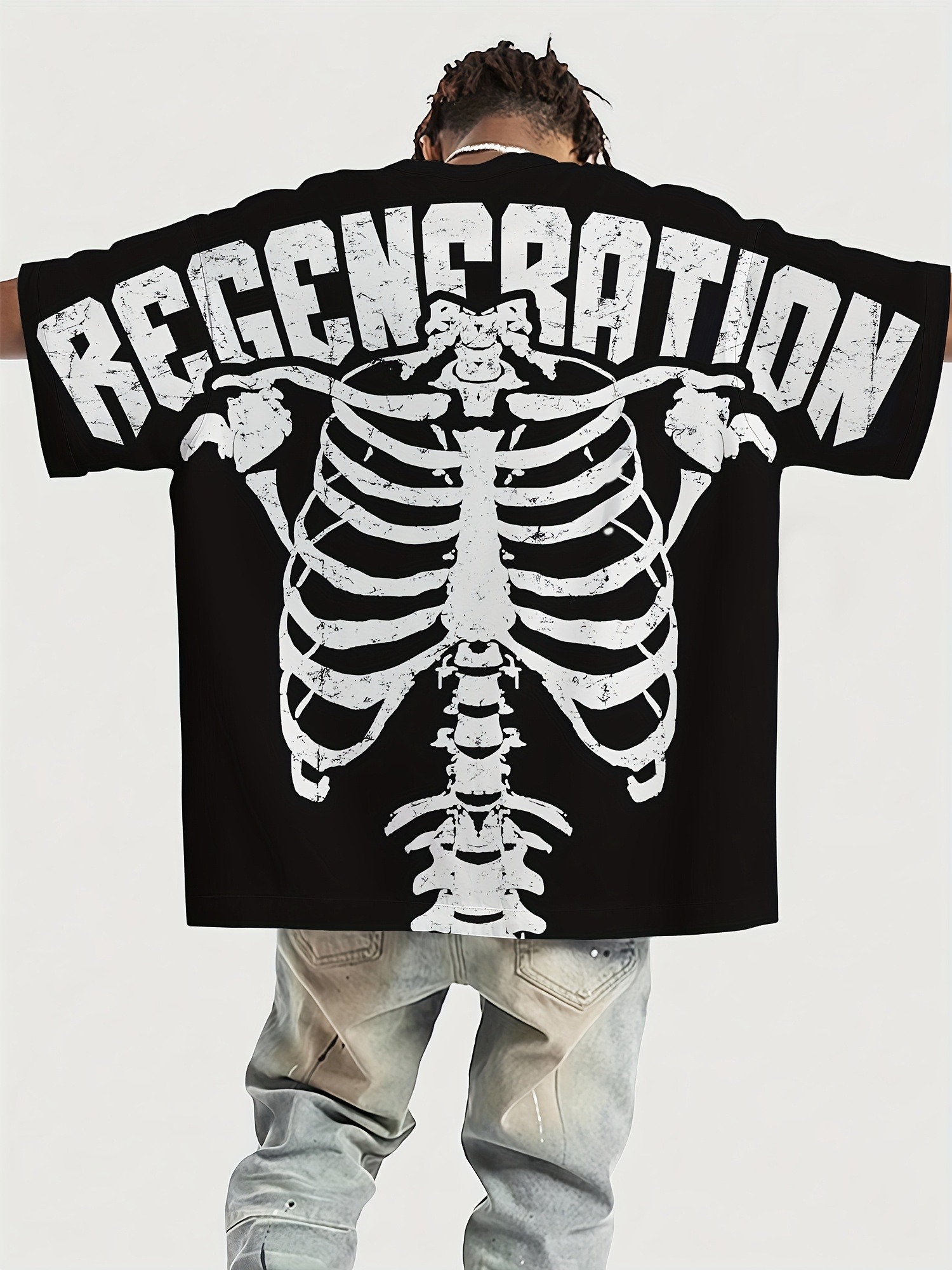 T-Shirt à manches courtes pour hommes, décontracté, imprimé squelette graphique, respirant, coupe ample, tenue décontractée, dos graphique