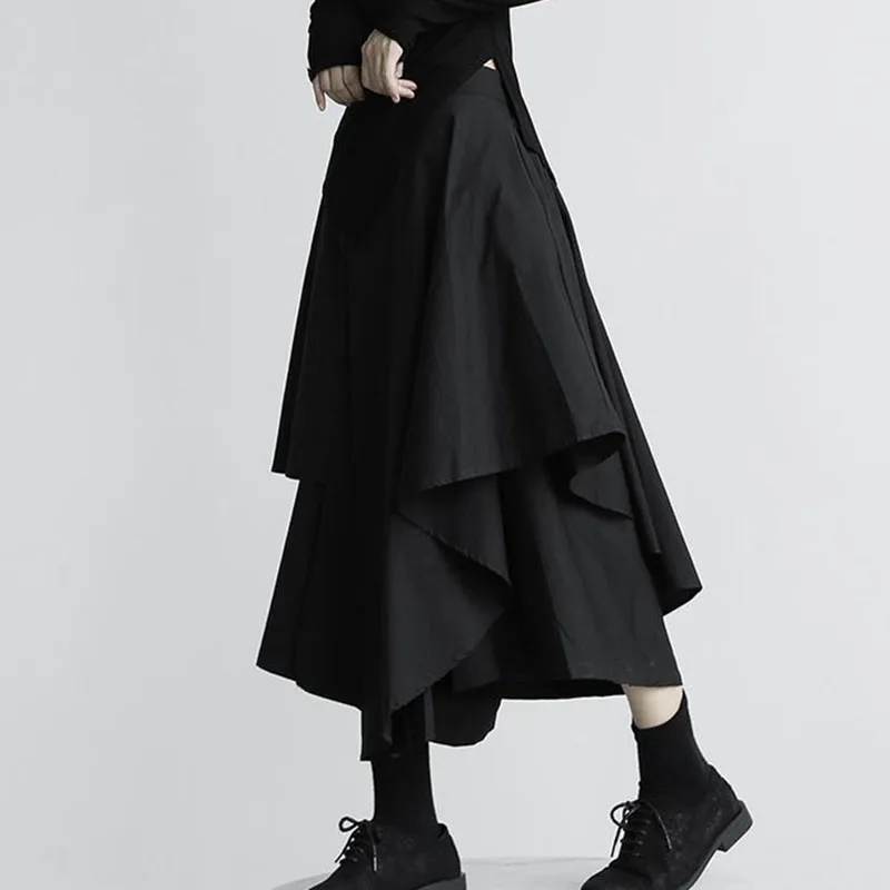 Femmes jupes noires japonais gothique irrégulière taille haute jupe plissée pantalon pour femmes Vintage Cargo jupes femmes vêtements dames