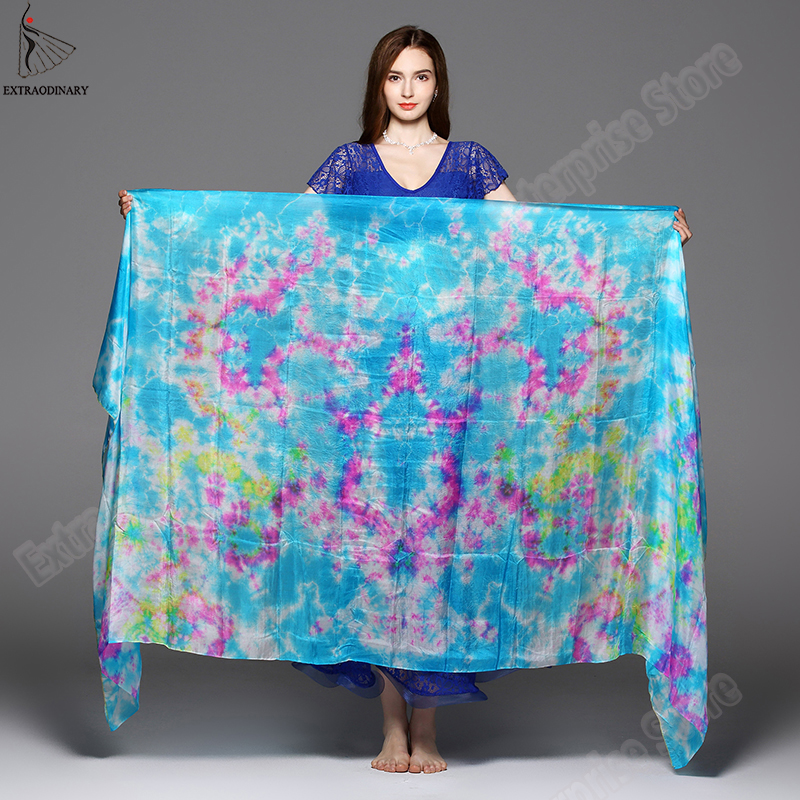 Nouveau 100% voiles de soie légère danse du ventre jeté à la main écharpe châle voile de soie 200 cm 250 cm 270 cm enfants adultes scène Performance 13 couleurs