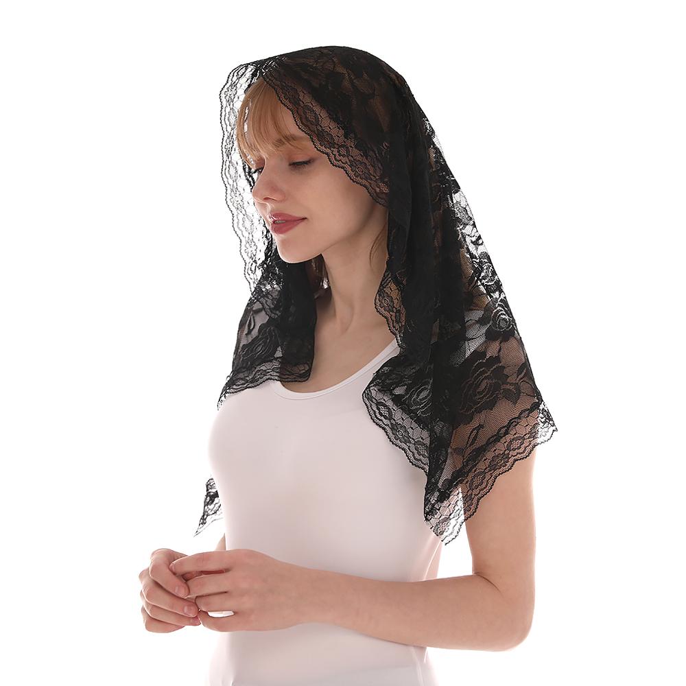 Écharpe brodée pour châle d'église avec franges espagnoles, voile chrétien, mantille espagnole, châle en dentelle, mouchoir Floral pour femmes
