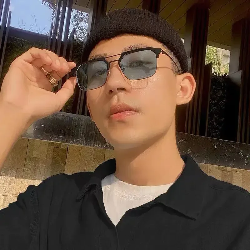 Lunettes de soleil tendance pour hommes et femmes, monture carrée en métal, rétro, moins dioptrie, UV400, lunettes de soleil-1.0 -1.5