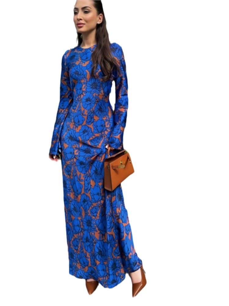 À la mode Vintage imprimé à manches longues col rond robe femmes nouveau 2025 atmosphère élégante robes longues décontracté robes Para Mujer