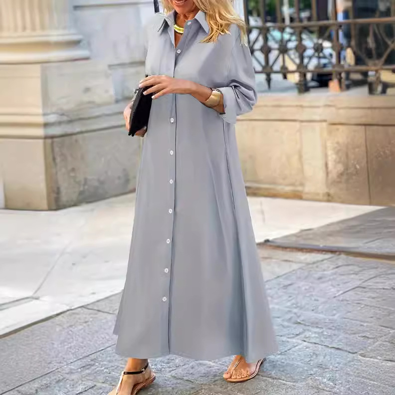 Robe musulmane à manches longues pour femmes, vêtements de prière, chemise à col rabattu, robe maxi en coton et lin, grande taille, document solide