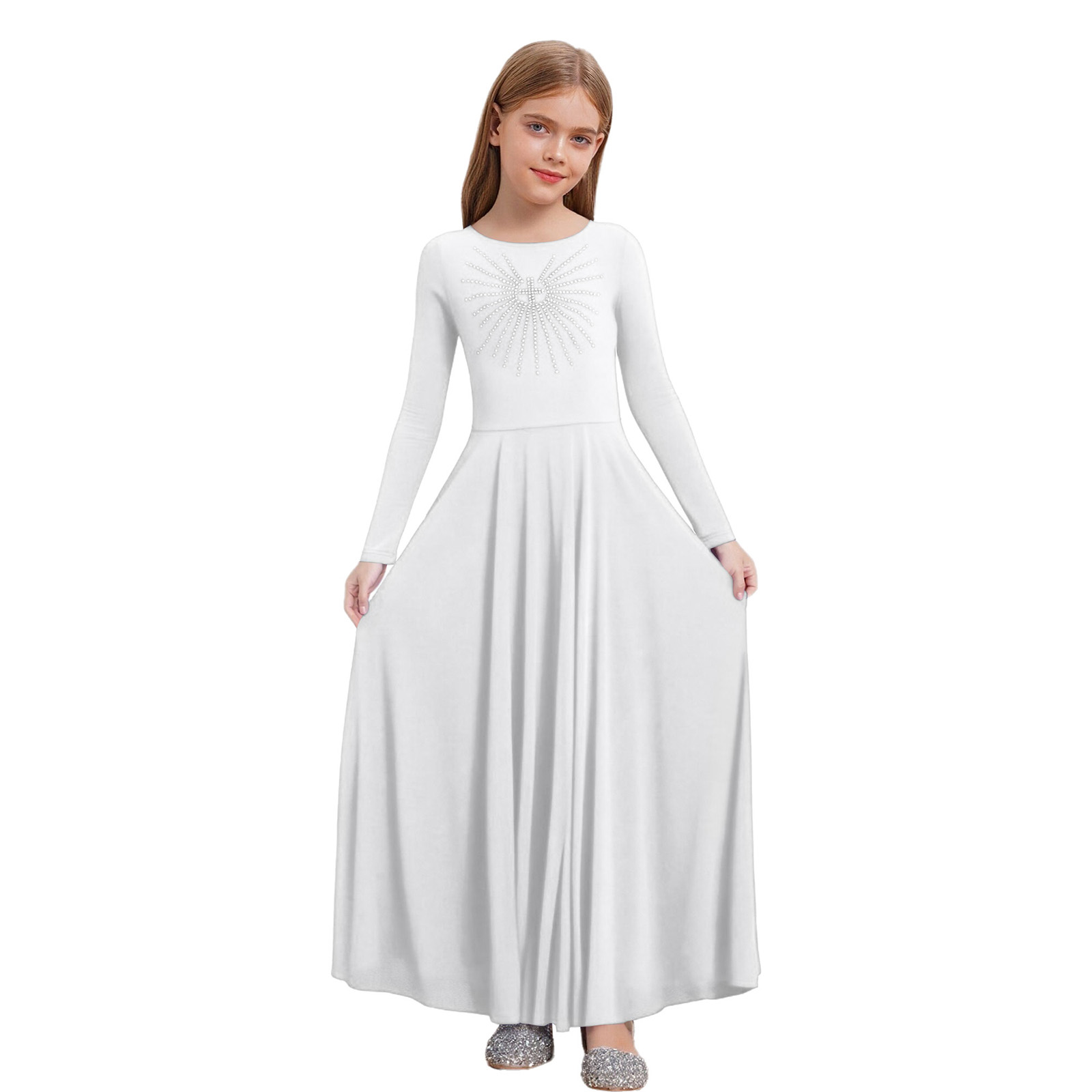 Robe de danse liturgique pour filles, robe de chœur d'église, robe longue à manches longues, robe maxi ample, vêtements de danse